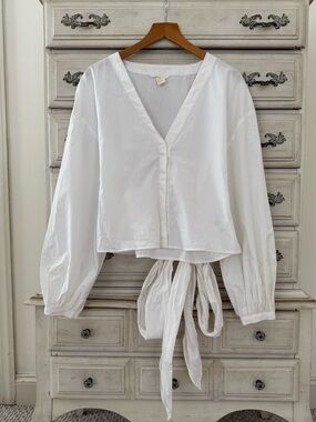 H&M White Cotton Wrap Tie Button Shirt